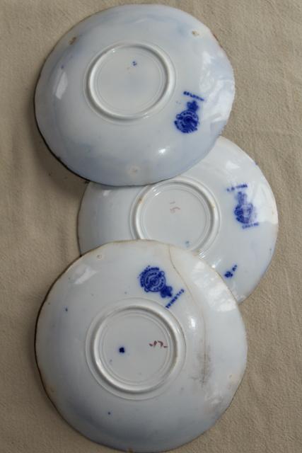 photo of antique vintage flow blue & white china, instant collection of 12 plates saucers #15