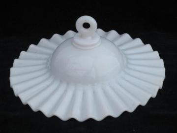 catalog photo of antique vintage fluted milk glass smoke bell shade for old oil or kerosene lamp