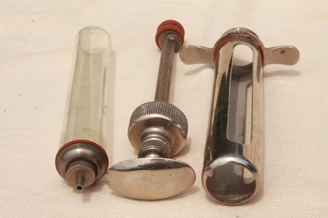 photo of antique vintage glass & metal syringe veterinary medicine farm livestock #3