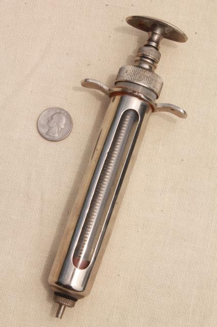 photo of antique vintage glass & metal syringe veterinary medicine farm livestock #6