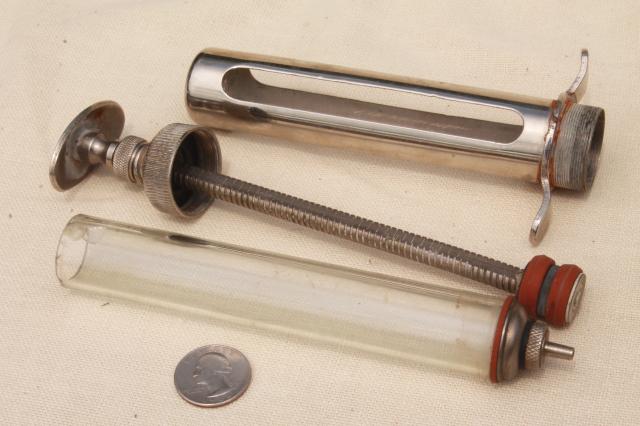 photo of antique vintage glass & metal syringe veterinary medicine farm livestock #11