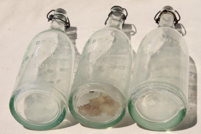 photo of antique & vintage glass bottles w/ wire bail lids, old embossed glass wine bottles #6