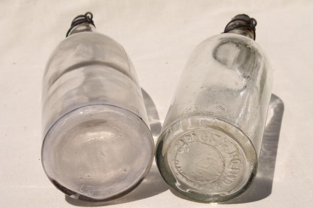 photo of antique & vintage glass bottles w/ wire bail lids, old embossed glass wine bottles #8