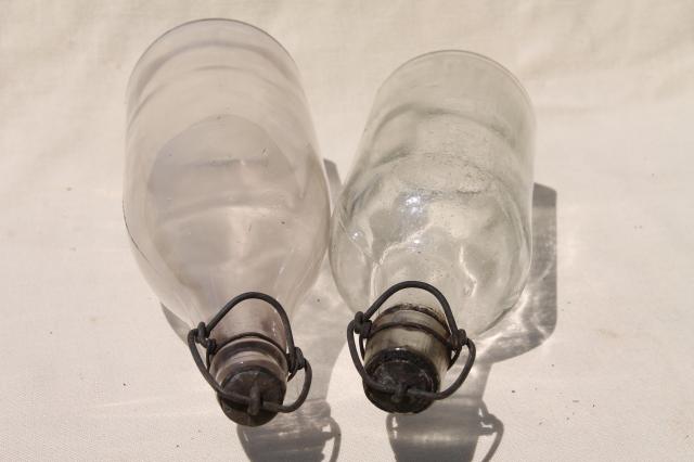 photo of antique & vintage glass bottles w/ wire bail lids, old embossed glass wine bottles #9