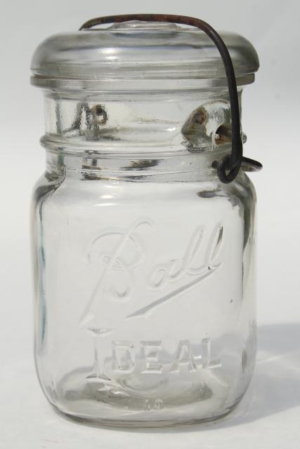 photo of antique vintage glass canning jars w/ 1908 patent dates, bail lid blue glass Ball jars #3