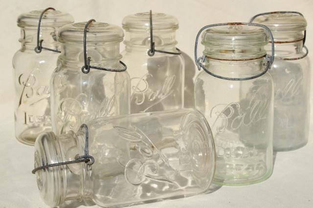 photo of antique vintage glass canning jars w/ bail lids, Ball Ideal jars #3