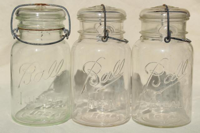 photo of antique vintage glass canning jars w/ bail lids, Ball Ideal jars #4