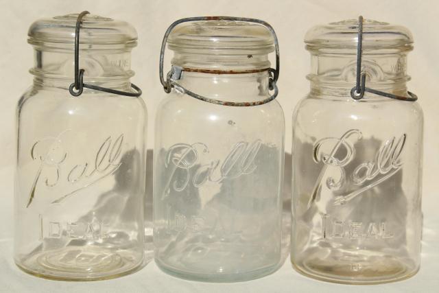 photo of antique vintage glass canning jars w/ bail lids, Ball Ideal jars #8