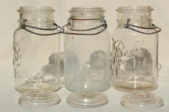 photo of antique vintage glass canning jars w/ bail lids, Ball Ideal jars #9