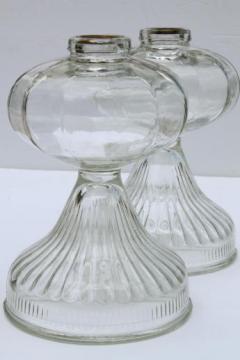 catalog photo of antique vintage glass oil lamps, large old-fashioned kerosene lamp bases