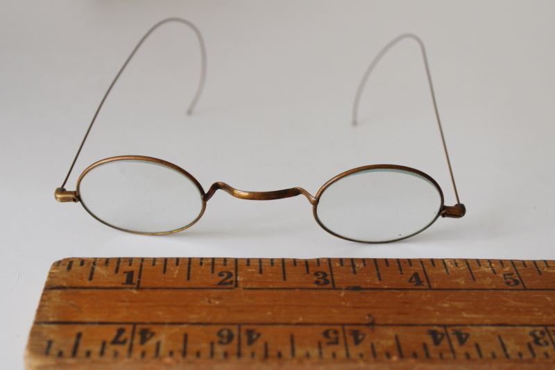 photo of antique vintage gold wire framed eyeglasses, tiny round lenses granny grandpa glasses  #1