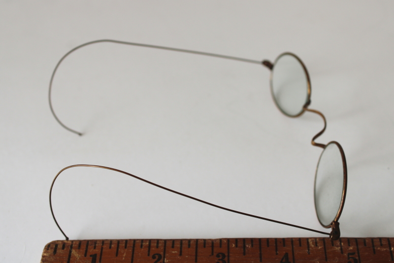 photo of antique vintage gold wire framed eyeglasses, tiny round lenses granny grandpa glasses  #2