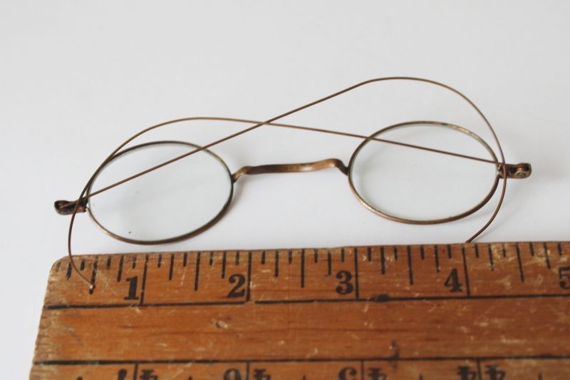 photo of antique vintage gold wire framed eyeglasses, tiny round lenses granny grandpa glasses  #3