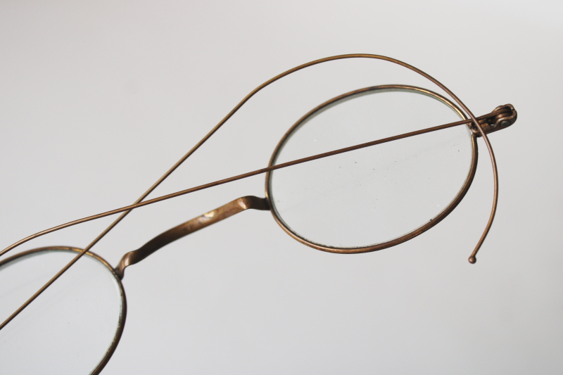 photo of antique vintage gold wire framed eyeglasses, tiny round lenses granny grandpa glasses  #4
