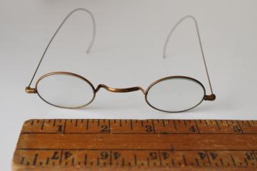 catalog photo of antique vintage gold wire framed eyeglasses, tiny round lenses granny grandpa glasses 