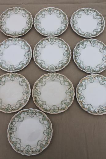 photo of antique vintage green transferware china plates, Marie pattern English Staffordshire #4