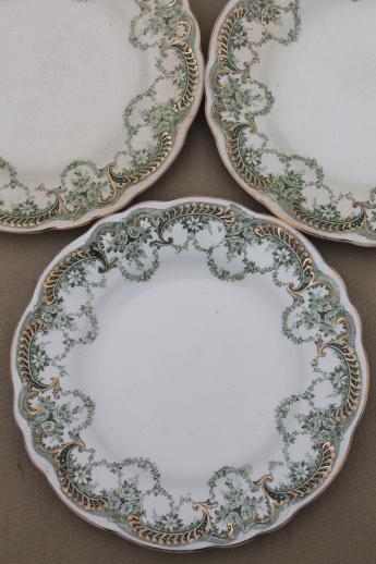 photo of antique vintage green transferware china plates, Marie pattern English Staffordshire #5