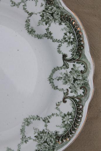 photo of antique vintage green transferware china plates, Marie pattern English Staffordshire #6