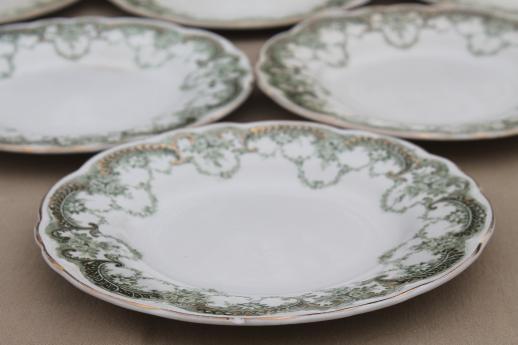 photo of antique vintage green transferware china plates, Marie pattern English Staffordshire #7