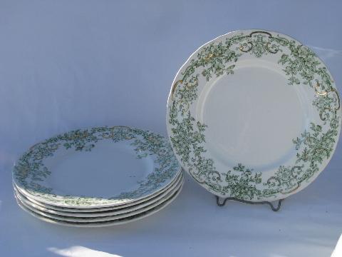 photo of antique vintage green transferware china plates, Stratford - Alfred Meakin - England #1