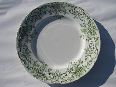 photo of antique vintage green transferware china plates, Stratford - Alfred Meakin - England #2