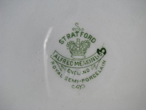 photo of antique vintage green transferware china plates, Stratford - Alfred Meakin - England #4