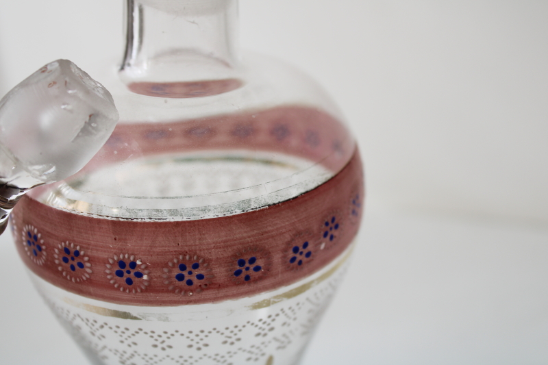 photo of antique vintage hand blown glass decanter bottle w/ stopper, Victorian painted glass #6