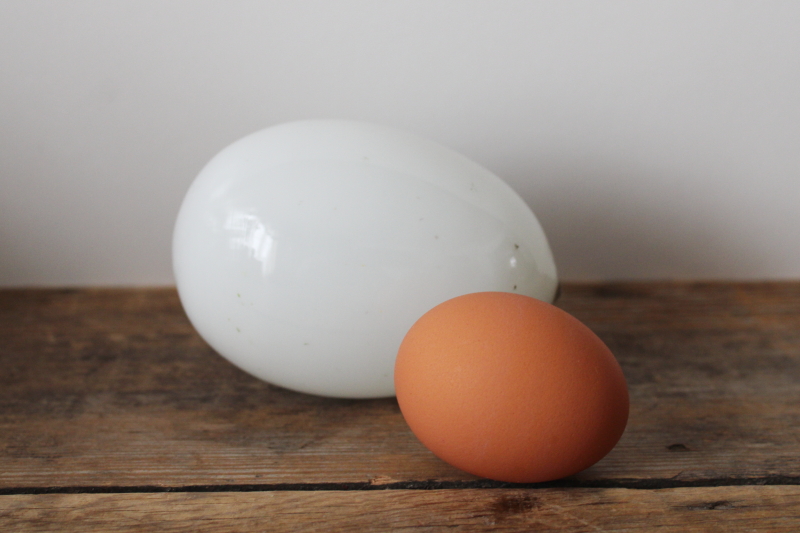 photo of antique vintage hand blown milk glass nest egg, large goose egg size Easter egg spring decor  #1