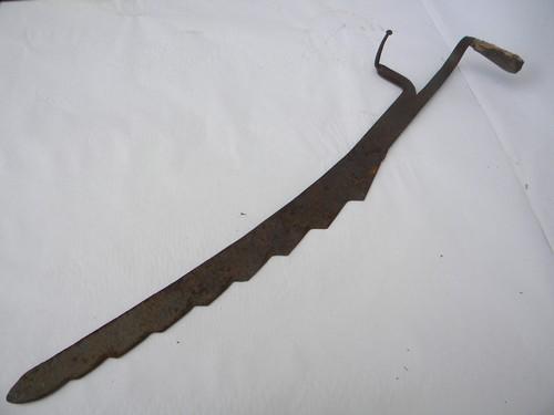 photo of antique vintage hand forged hay knife, primitive farm tool #1