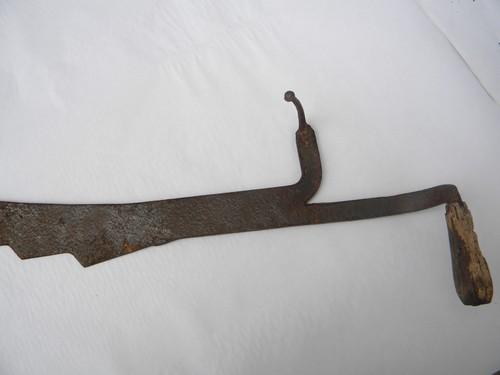 photo of antique vintage hand forged hay knife, primitive farm tool #2