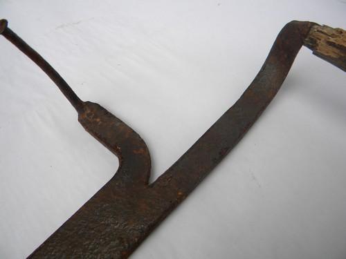 photo of antique vintage hand forged hay knife, primitive farm tool #5