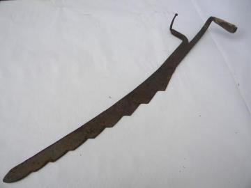 catalog photo of antique vintage hand forged hay knife, primitive farm tool