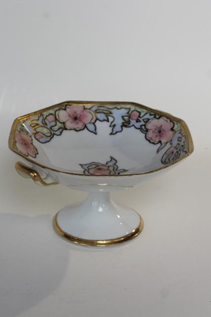 photo of antique vintage hand painted Nippon candy dish, art nouveau flowers gold moriage #1