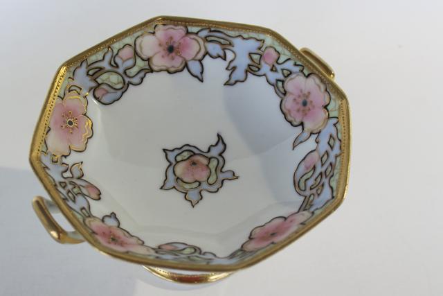 photo of antique vintage hand painted Nippon candy dish, art nouveau flowers gold moriage #2