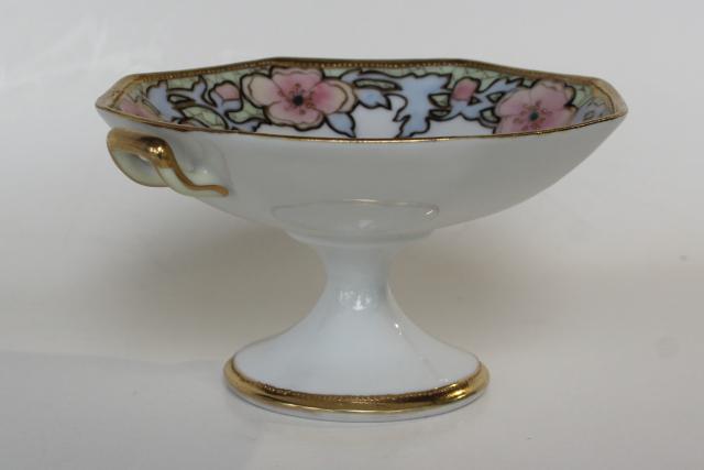 photo of antique vintage hand painted Nippon candy dish, art nouveau flowers gold moriage #3