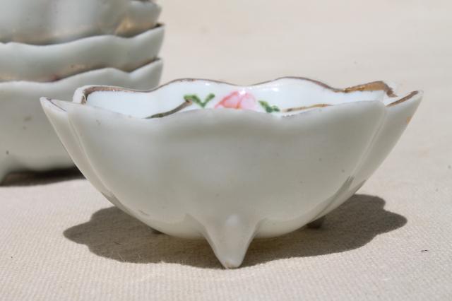 photo of antique vintage hand painted Nippon china nut dishes, tiny fluted porcelain bowls #3