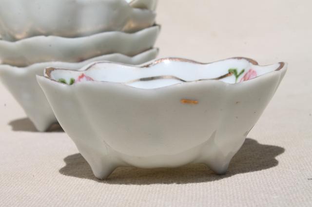 photo of antique vintage hand painted Nippon china nut dishes, tiny fluted porcelain bowls #4