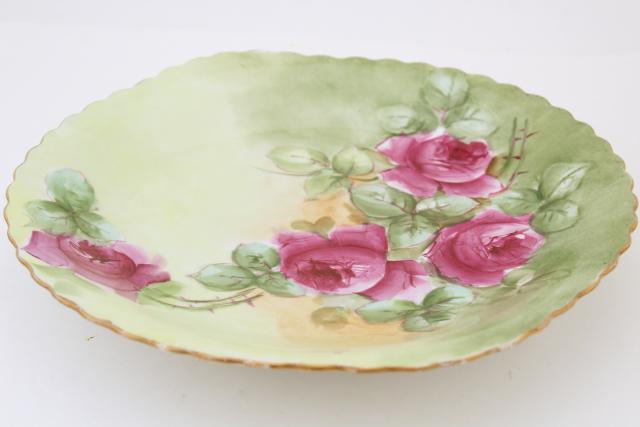 photo of antique vintage hand painted china plates, pink roses cake trays / serving plate lot #4