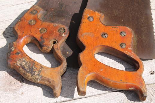 photo of antique vintage hand saws, Atkins Perfection saw w/ 1887 patent, lot of 4 #7