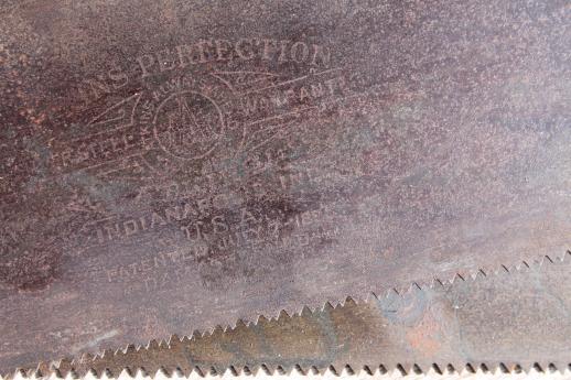 photo of antique vintage hand saws, Atkins Perfection saw w/ 1887 patent, lot of 4 #11