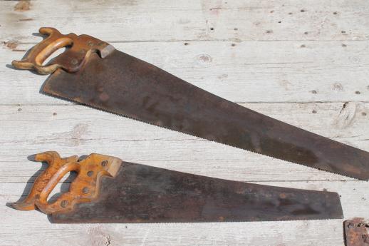 photo of antique vintage hand saws, Atkins Perfection saw w/ 1887 patent, lot of 4 #13