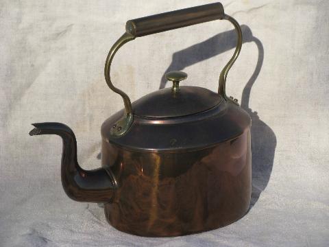 photo of antique / vintage hand-crafted dovetailed copper tea kettle S&S W mark #1