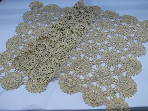 photo of antique vintage handmade lace table runner, wheel pattern crochet in ecru cotton #1