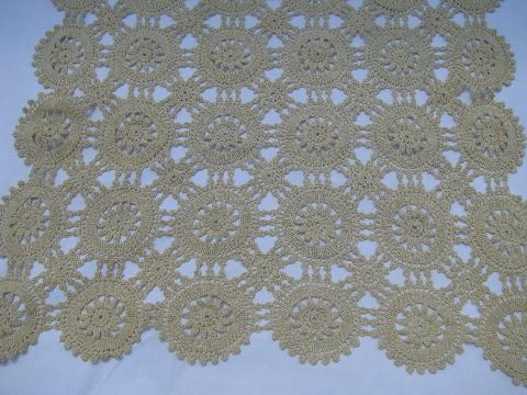 photo of antique vintage handmade lace table runner, wheel pattern crochet in ecru cotton #2