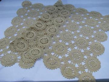 catalog photo of antique vintage handmade lace table runner, wheel pattern crochet in ecru cotton