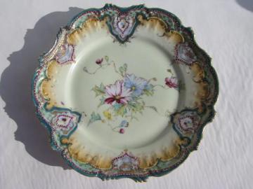 catalog photo of antique vintage hand-painted Nippon china plate, coralene enamel floral