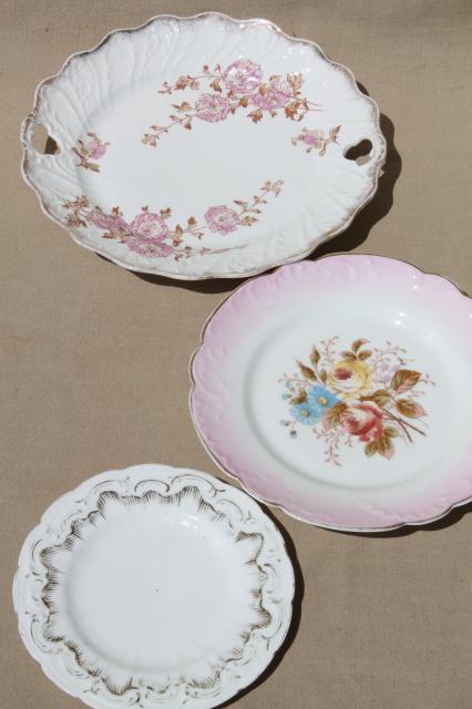 photo of antique vintage hand-painted china plates w/ rose pink flowers & ornate gold #1