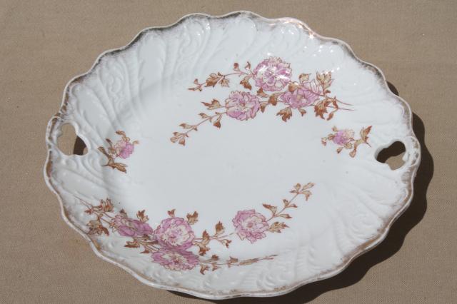 photo of antique vintage hand-painted china plates w/ rose pink flowers & ornate gold #2