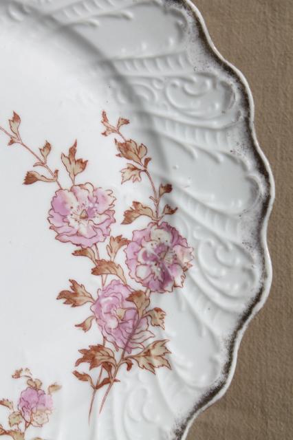 photo of antique vintage hand-painted china plates w/ rose pink flowers & ornate gold #3