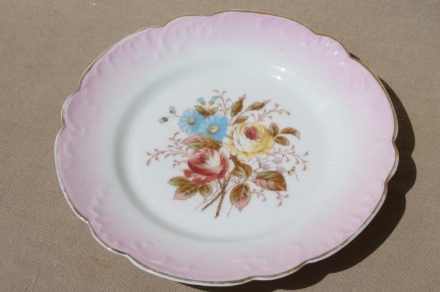 photo of antique vintage hand-painted china plates w/ rose pink flowers & ornate gold #4